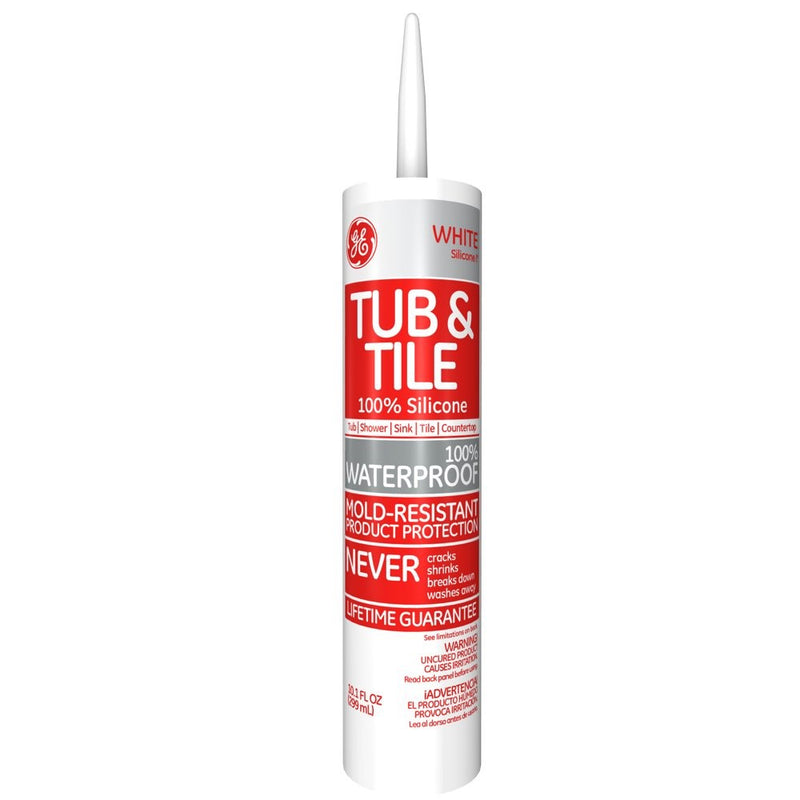 GE Silicone I Tub & Tile Silicone Caulk, 10.1 Oz. Tube, White, GE712