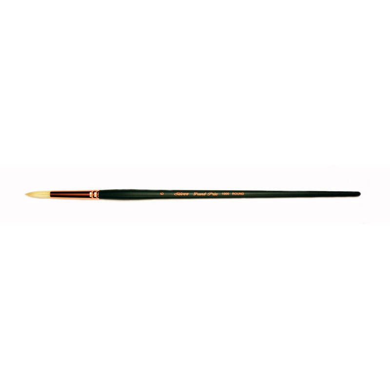 Silver Brush 1000-6 Grand Prix Premier Long Handle Hog Bristle Brush, Round, Size 6