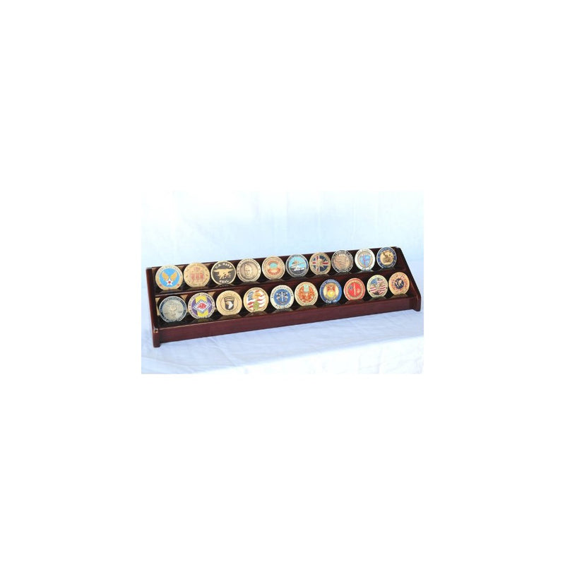 2 Rows Challenge Coin Casino Chip Display Rack Holder Stand -Cherry