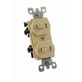 Leviton 5224-2I 15 Amp, 120/277 Volt, Duplex Style Single-Pole / Single-Pole AC Combination Switch, Grounding, Ivory
