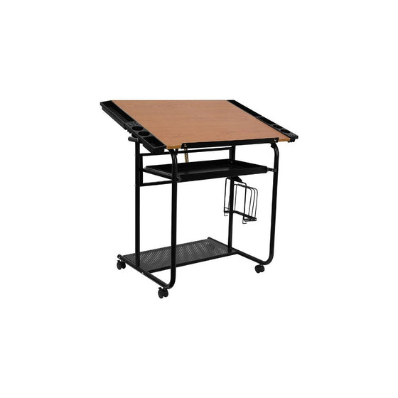 Flash Furniture Adjustable Drawing and Drafting Table with Black Frame and Dual Wheel Casters