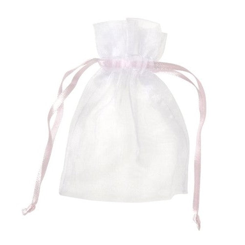Darice 3-Inch by 4-Inch White and Pink Organza Bag, 12-Piece