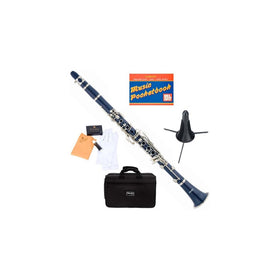 Mendini MCT-BLSDPB Blue ABS B Flat Clarinet with Case, Stand, Pocketbook, Mouthpiece, 10 Reeds and More