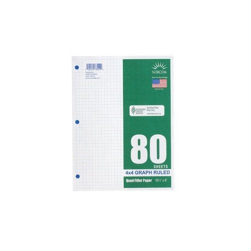 Norcom Quad Filler Paper, 10-1/2" x 8", 4 Squares/Inch