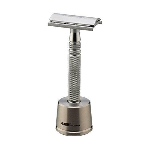 Jatai Feather Stainless Steel Double Edge Razor with Stainless Steel Stand, Extra Blades, & Gift Box