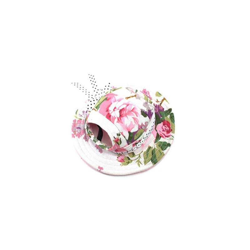 WINOMO Round Brim Pet Cap Visor Hat Pet Dog Mesh Porous Sun Cap with Ear Holes for Small Dogs - Size M (Floral Print)