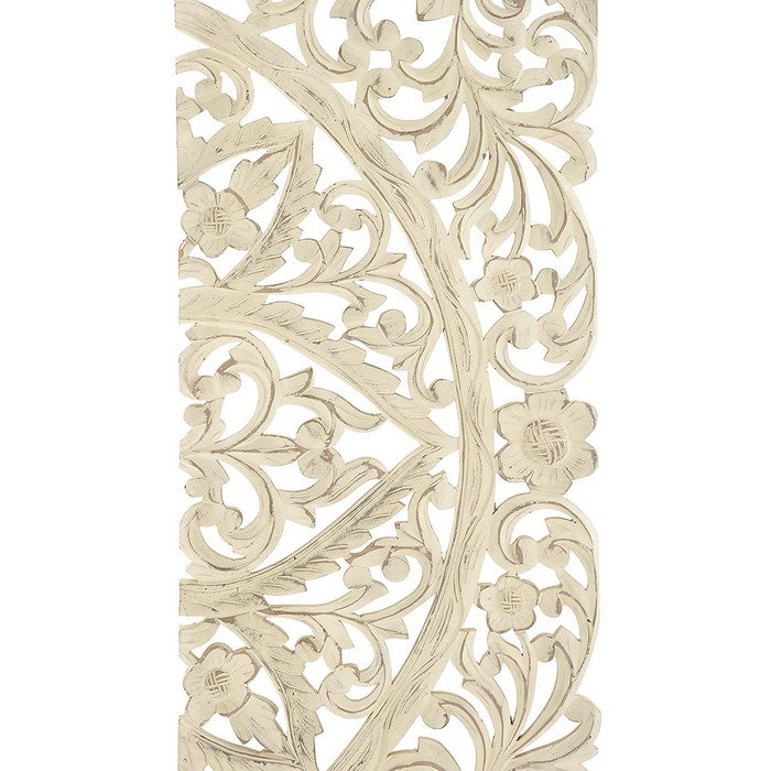 Benzara Floral Hand Carved Wooden Wall Plaque, Set of three, Antique White