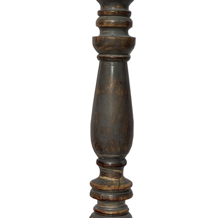 Handmade Pillar Shape Wooden Candle Holder with Flared Top, Brown and Gray, Set of 3