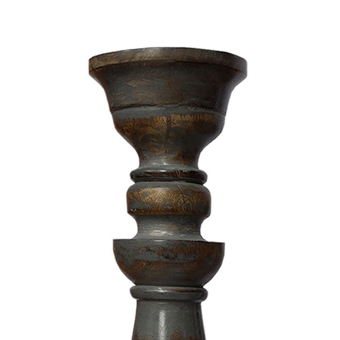 Handmade Pillar Shape Wooden Candle Holder with Flared Top, Brown and Gray, Set of 3