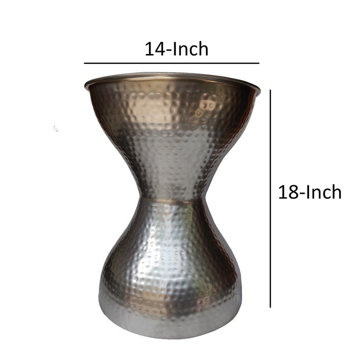 Industrial Style Hammered Texture Iron Stool with Hourglass Shaped Body, Silver