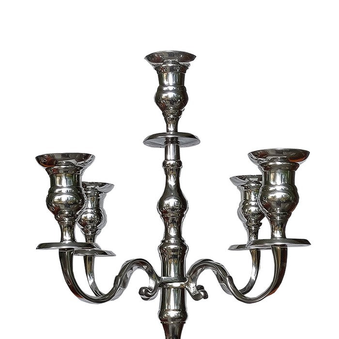 48 Inches Handcrafted 5 Arms Aluminum Candelabra with Fluted Top, Silver