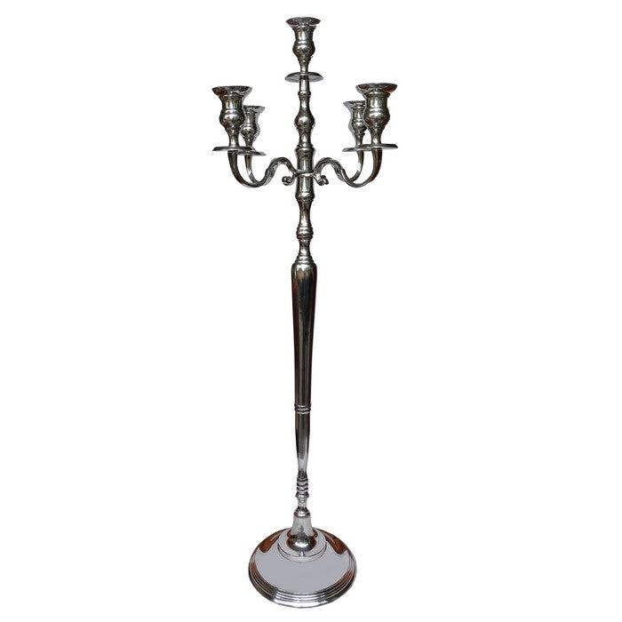 48 Inches Handcrafted 5 Arms Aluminum Candelabra with Fluted Top, Silver