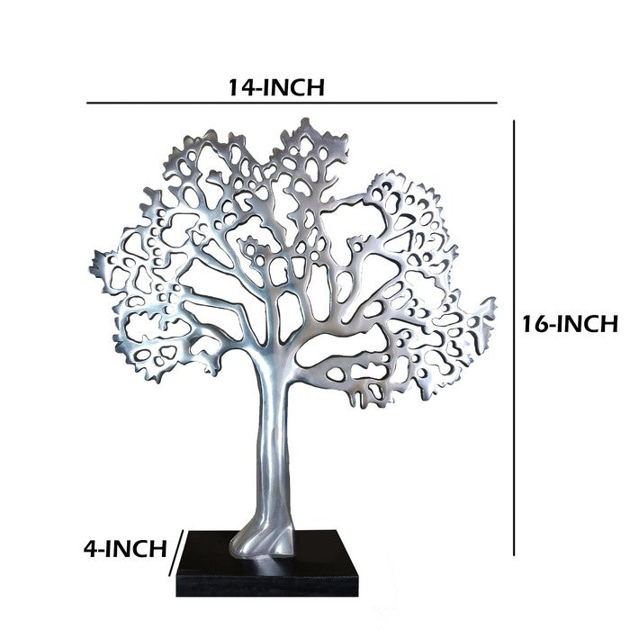 Stylish Aluminum Tree Decor with Block Base, Silver and Black