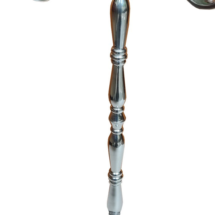 24 Inches Handmade 5 Arms Aluminum Candelabra with Pedestal Body, Polished Silver