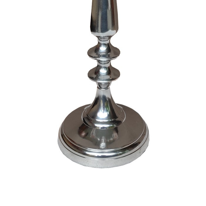 21 Inches Handcrafted 3 Arms Aluminum Candelabra in Traditional Style, Polished Silver