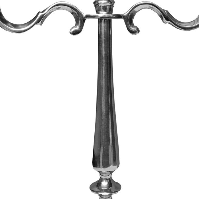 21 Inches Handcrafted 3 Arms Aluminum Candelabra in Traditional Style, Polished Silver