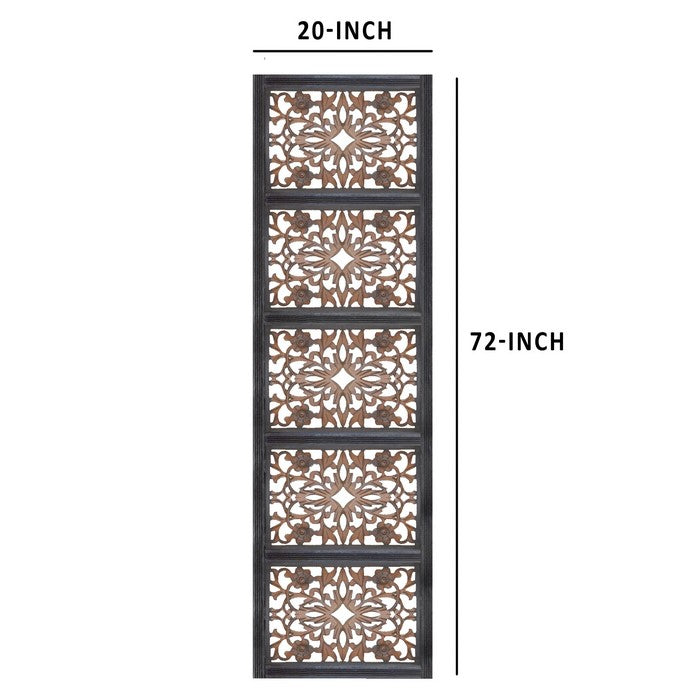 Rectangular Wall Panel with Intricate Floral Carvings, Burnt Black