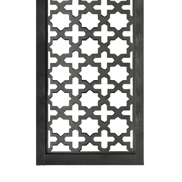 Rectangular Mango Wood Wall Panel with Cutout Lattice Pattern, Burnt Black