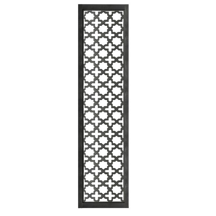 Rectangular Mango Wood Wall Panel with Cutout Lattice Pattern, Burnt Black