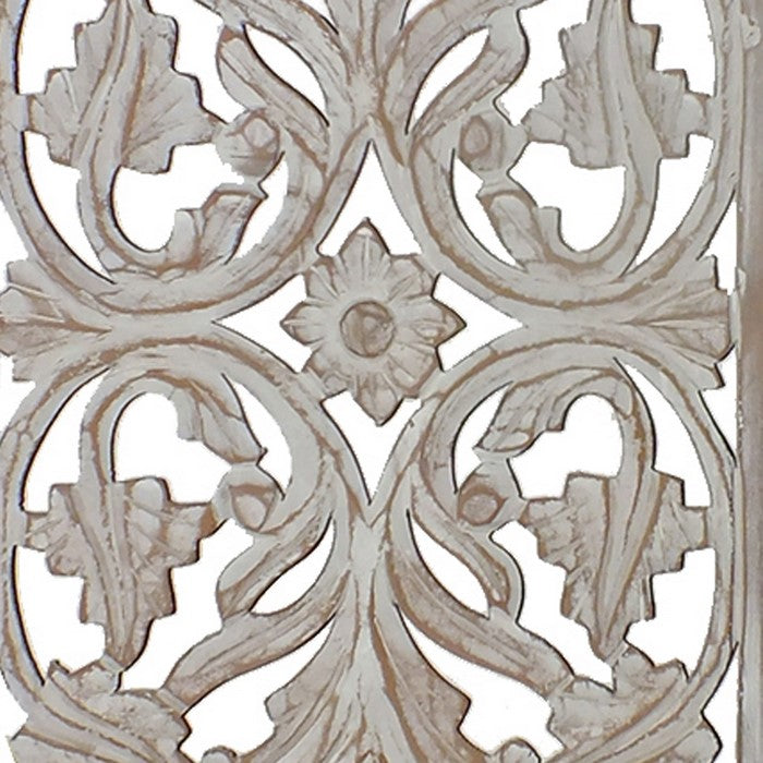 Attractive Mango Wood Wall Panel Hand Crafted With Intricate Details, White