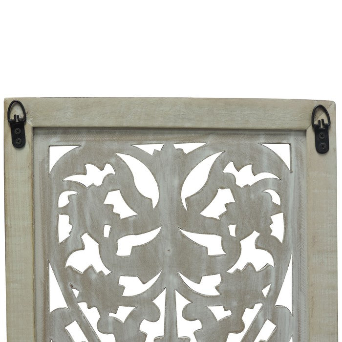 Attractive Mango Wood Wall Panel Hand Crafted With Intricate Details, White