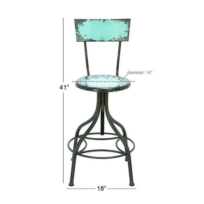 Benzara Industrial Style Metal Bar Chair With Adjustable Seat, Blue
