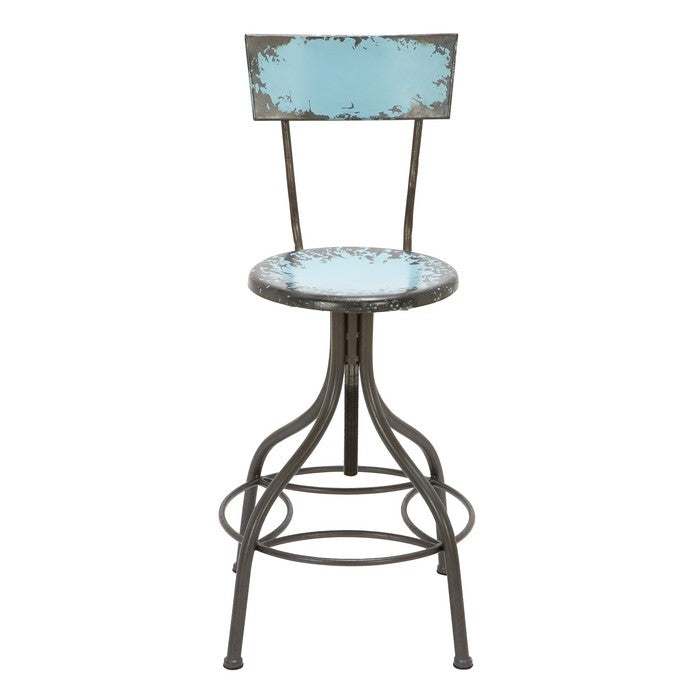 Benzara Industrial Style Metal Bar Chair With Adjustable Seat, Blue