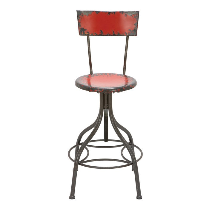Benzara Industrial Style Metal Bar Chair With Adjustable Seat, Red