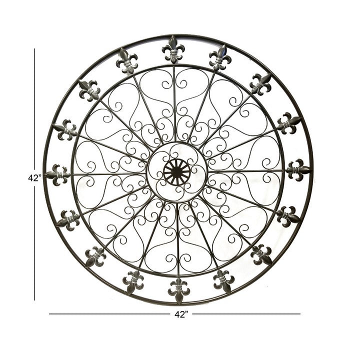 Handmade Metal Medallion Hanging Round Wall Decor with Swirls, Black