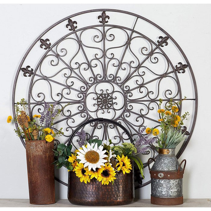 Handmade Metal Medallion Hanging Round Wall Decor with Swirls, Black