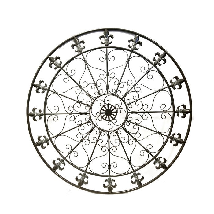Handmade Metal Medallion Hanging Round Wall Decor with Swirls, Black