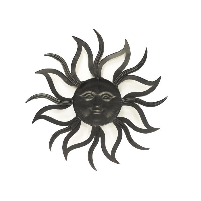 35 Inch Round Hanging Metal Sun Wall Art Decor with Facial Details, Bronze