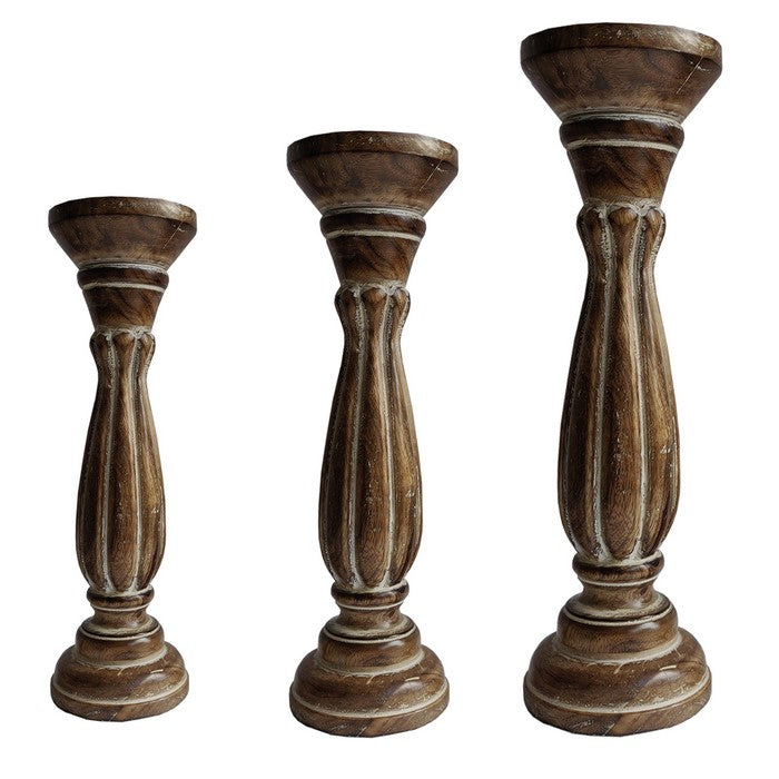 Wooden Counter Height Table with Turned Legs, Antique White and Brown