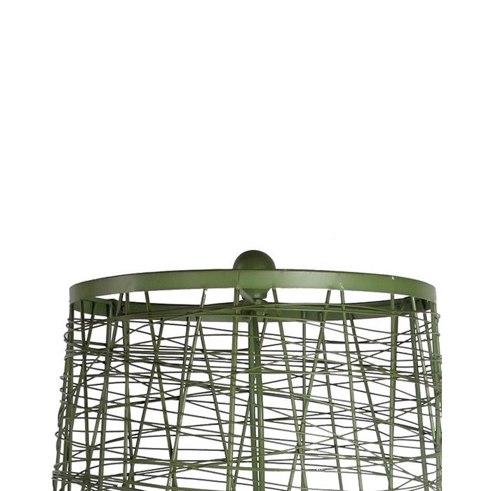 Metal Table Lamp with Mesh Wire Design and Empire Shade, Green