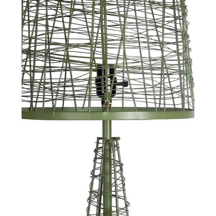 Metal Table Lamp with Mesh Wire Design and Empire Shade, Green