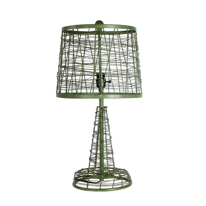 Metal Table Lamp with Mesh Wire Design and Empire Shade, Green
