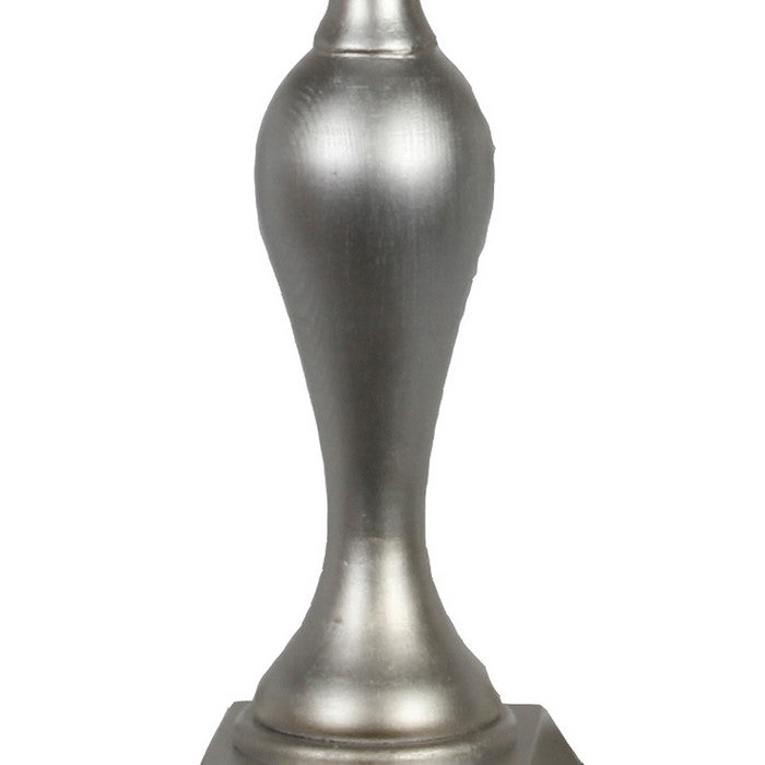 3 Piece Pedestal Style Wooden Candle Holder Set with Round Top, Silver