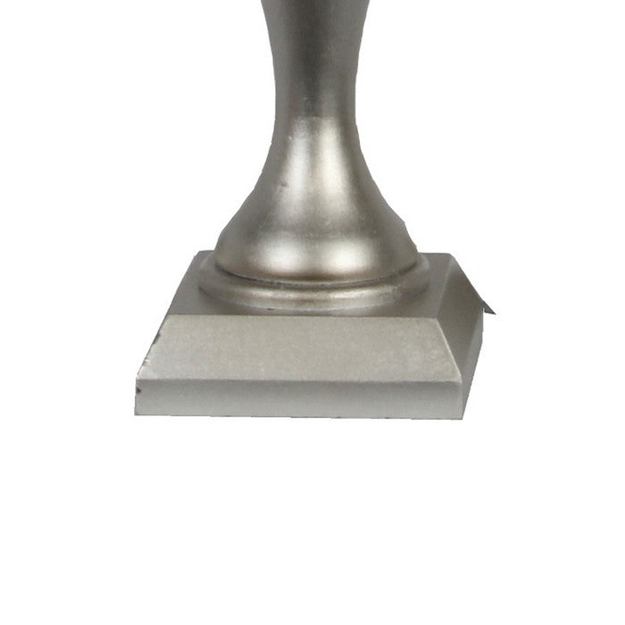 3 Piece Pedestal Style Wooden Candle Holder Set with Round Top, Silver
