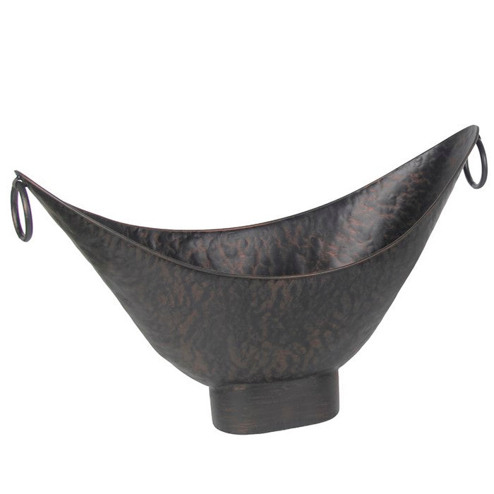 Oval Metal Planter with Hammered Details and Ring Handles, Set of 2, Bronze