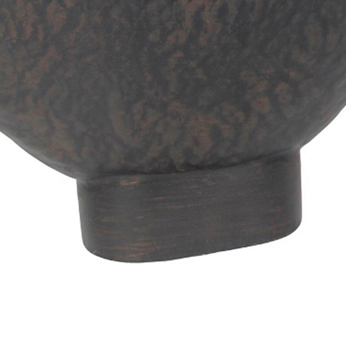 Oval Metal Planter with Hammered Details and Ring Handles, Set of 2, Bronze
