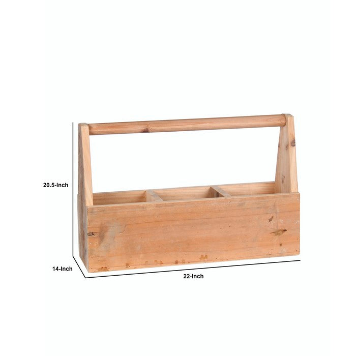 Wooden Toolbox with 3 Compartments and Handle, Brown
