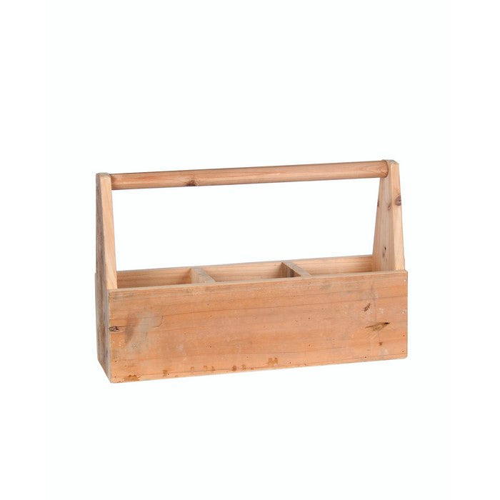 Wooden Toolbox with 3 Compartments and Handle, Brown
