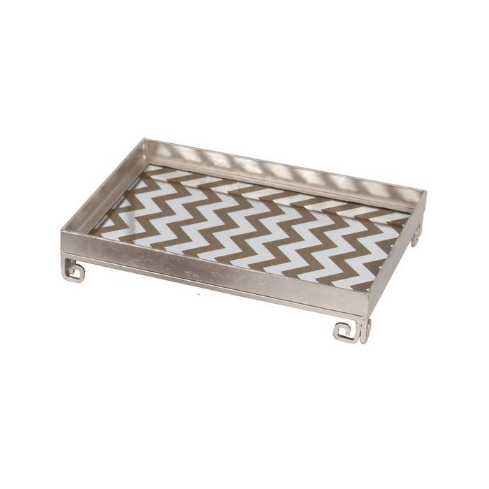 Decorative Iron Tray with Chevron Pattern, Set of 3, Silver