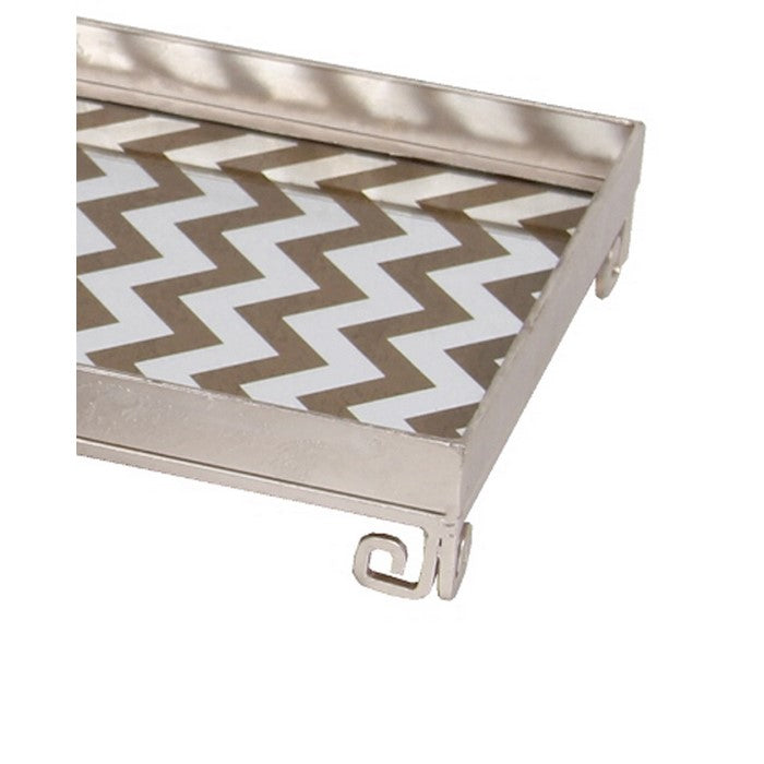 Decorative Iron Tray with Chevron Pattern, Set of 3, Silver