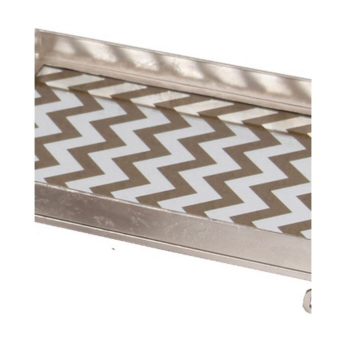Decorative Iron Tray with Chevron Pattern, Set of 3, Silver