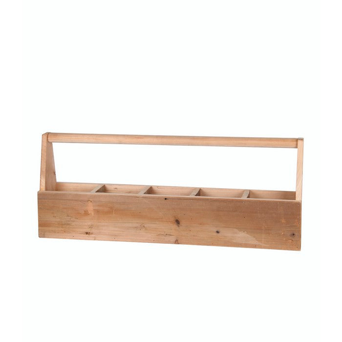 Wooden Toolbox with 5 Compartments and Handle, Brown