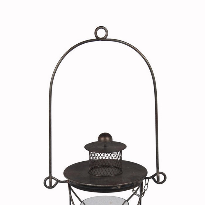 Vintage Metal and Glass Lantern with Finial Top, Small, Black