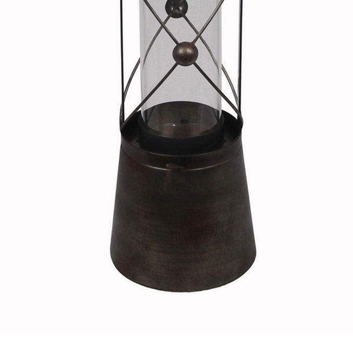 Vintage Metal and Glass Lantern with Finial Top, Small, Black