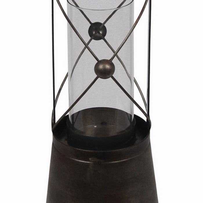 Vintage Metal and Glass Lantern with Finial Top, Small, Black