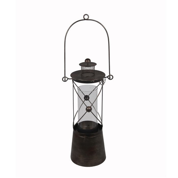 Vintage Metal and Glass Lantern with Finial Top, Small, Black